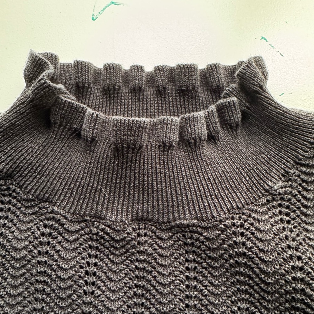 J. Crew Black Pointelle ruffle mockneck sweater- Size M - Picture 5 of 5